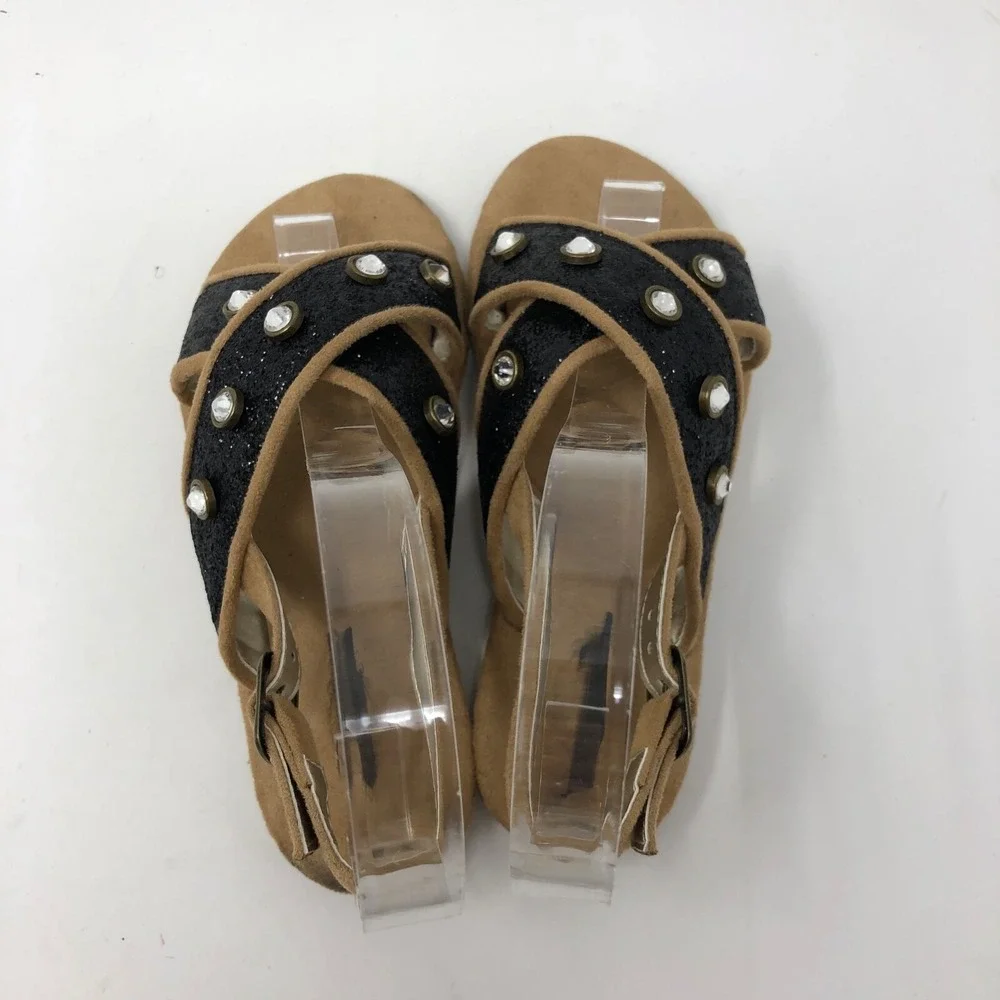 Joyfolie Amara Sandal Girls Toddler 12 Black Glitter Rhinestone Heel Strap